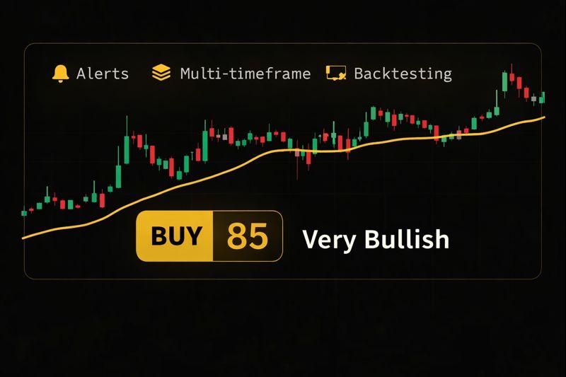Trading signals: candlestick chart with BUY signal and multi-timeframe analysis